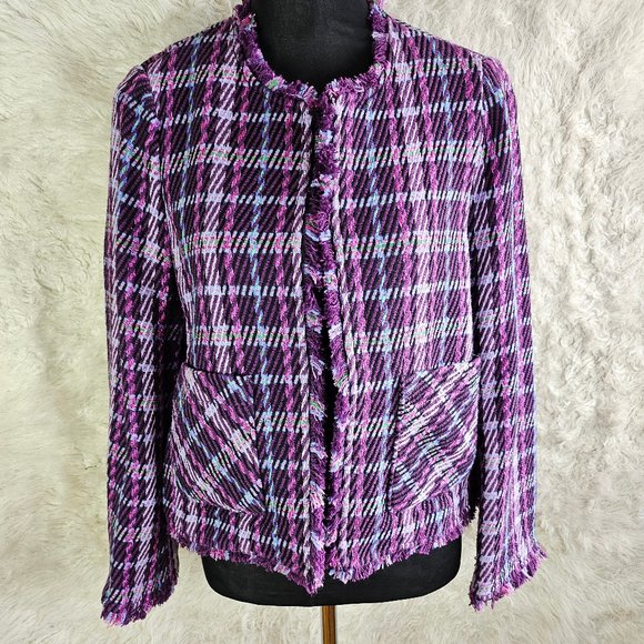 Kate Spade New York Women's Purple Plaid Tweed Blazer Jacket Size 8 - Picture 1 of 8
